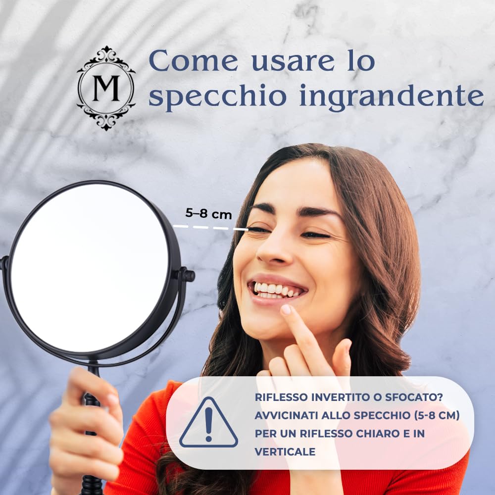 Mirrorvana Specchio da tavolo per trucco con ingrandimento 20X e 1X, ideale per make up e toeletta da bagno, specchietto ingranditore 30 x 15 cm (nero)