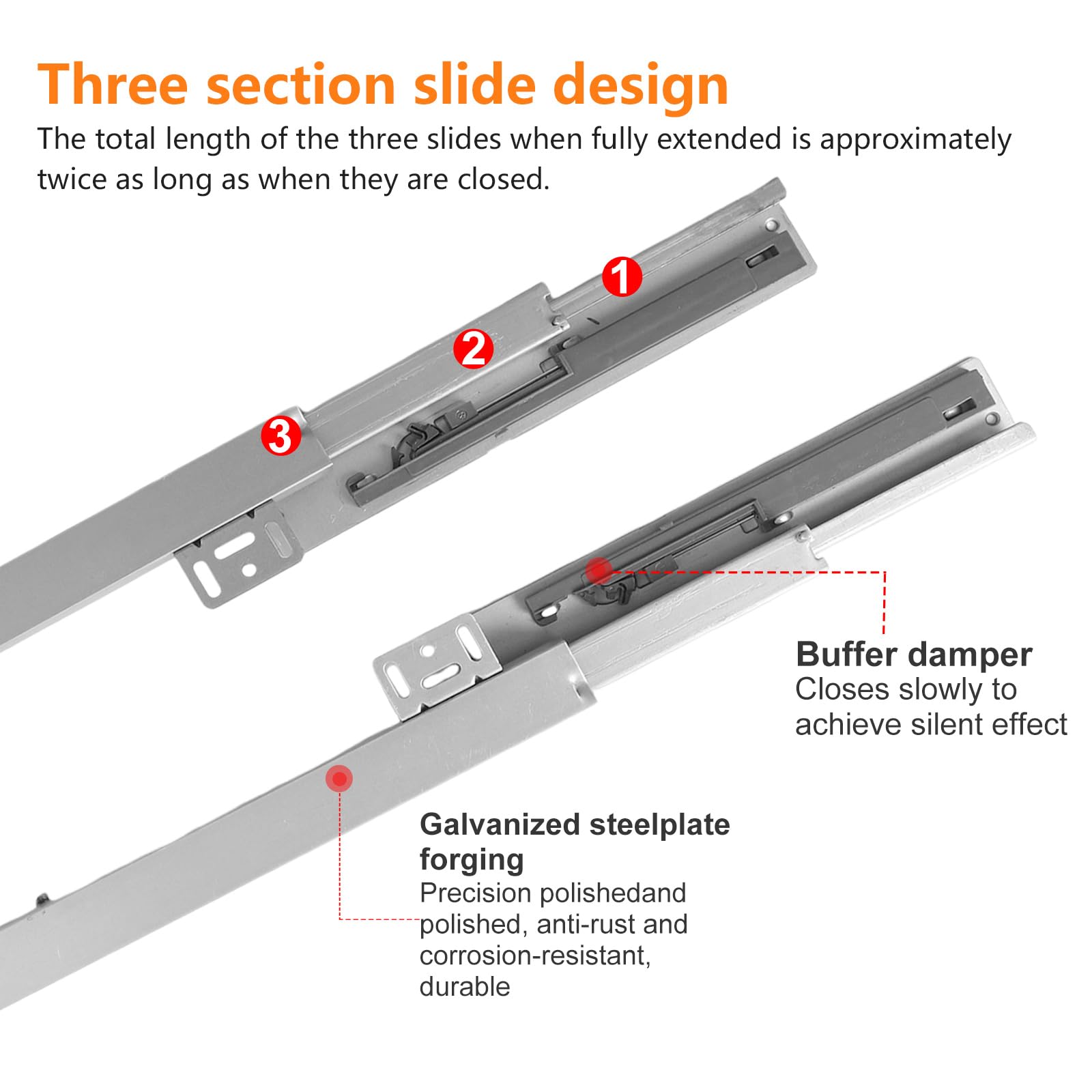 Bottom Mounted Hidden Drawer Runners, 1 Pair Soft Close Stainless Steel Drawer Slide - Image 4