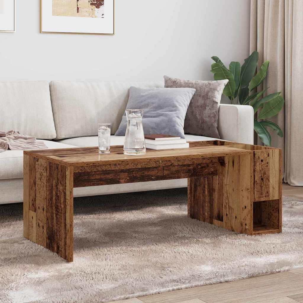 Mesa de centro de madera vieja, 101,5 x 50 x 37 cm, rectangular, con espacio de almacenamiento, salón, mesa auxiliar, estante para sofá, salón, oficina, diseño moderno