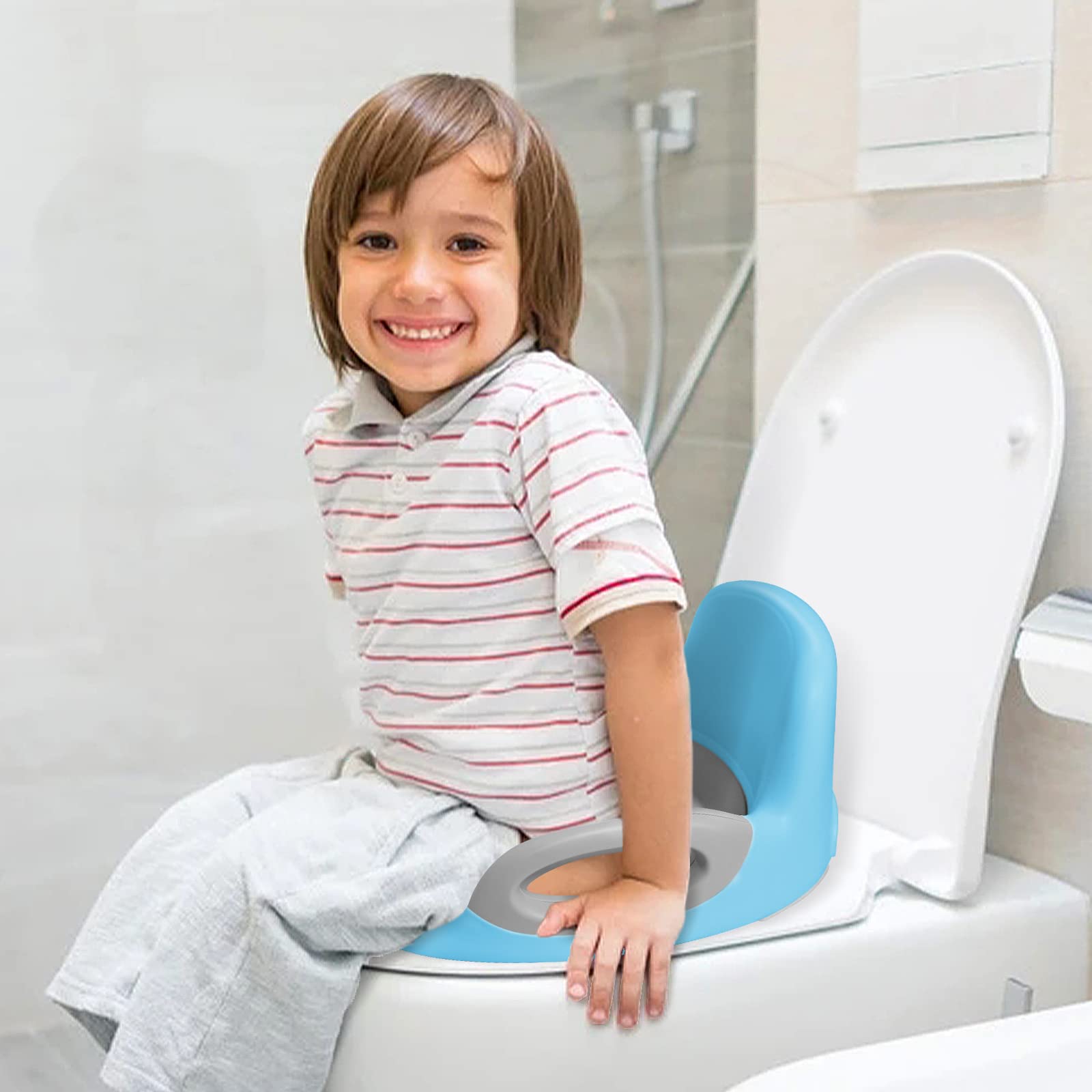 LZQ Abattant de toilette pour enfant de 1 à 8 ans avec rembourrage antidérapant, poignée, dossier et protection anti-éclaboussures (bleu)