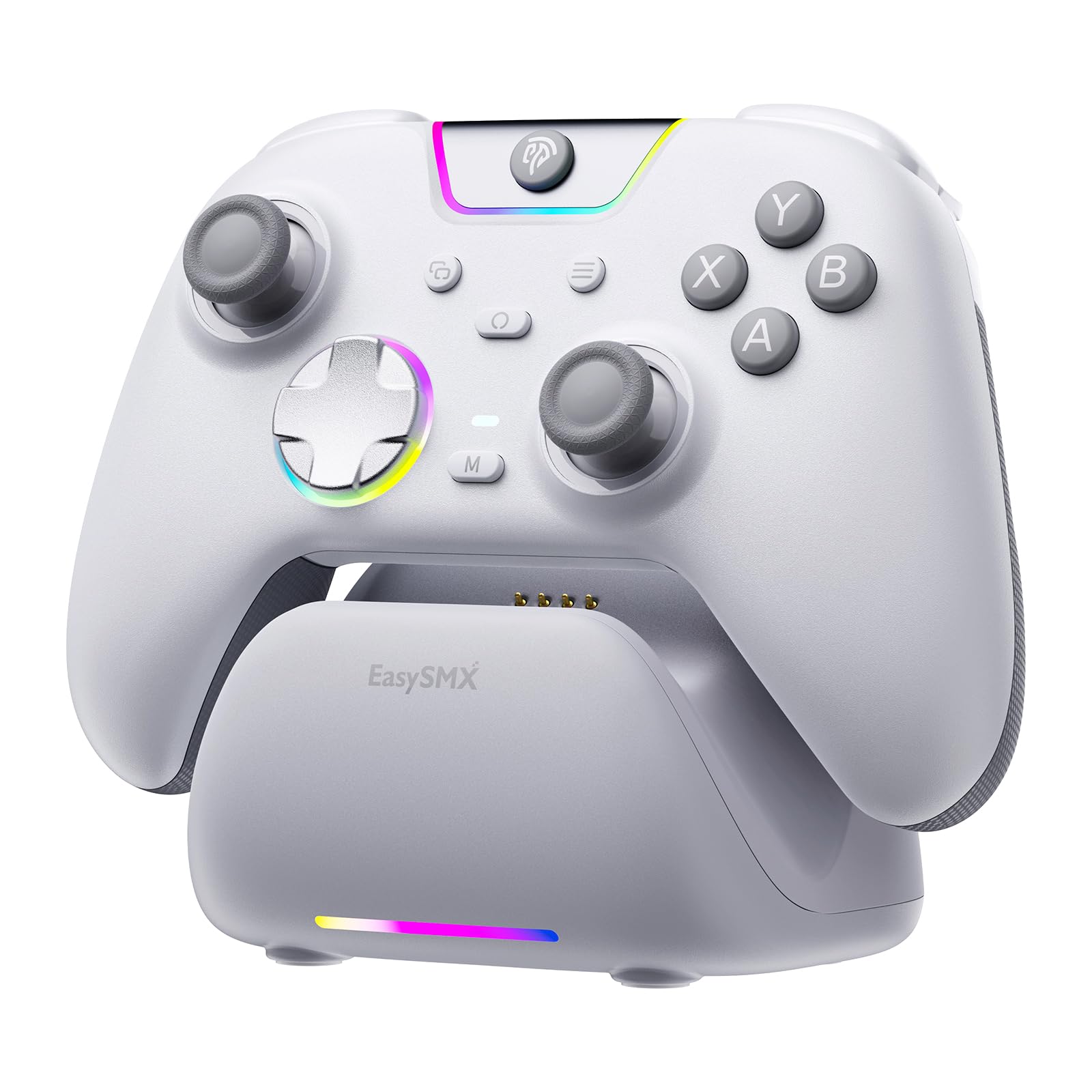 AKNES EasySMX X05Pro Mando para PC/Switch/Android/iOS, Botones de Juego Silenciosos, Joysticks de efecto Hall, Gatillos Hall de Doble Etapa, 2 Botones Programables, Frecuencia de Sondeo 1000Hz(Blanco)