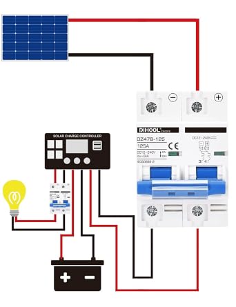DIHOOL DC Circuit Breaker,125A 2 Pole,12V to 240 Volt Solar Disconnect Switch,DIN Rail Mount