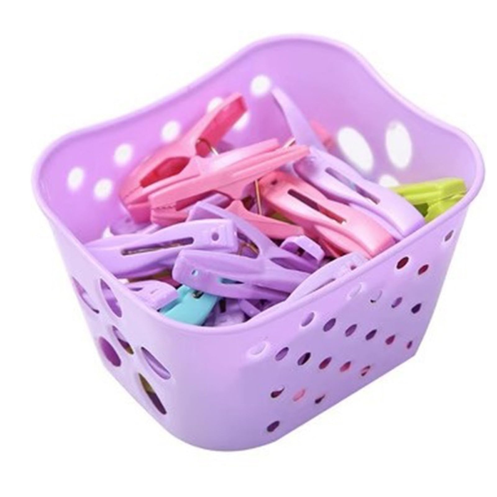 Plastic Clothes Pegs 30Pcs Plastic Clothes Pegs Laundry Pins Storage Organizer Quilt Towel Clips Spring With Basket(Purple)