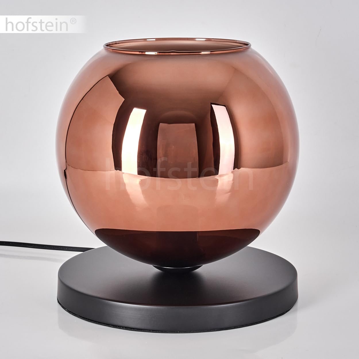 Tischleuchte Koyoto, Tischlampe aus Metall/Glas in Schwarz/Kupferfarben, Leuchte im modernen Retro/Vintage-Design mit Schirm aus Glas (Ø 25 cm) u. An/-Auschalter am Kabel, 1 x E27, ohne Leuchtmittel