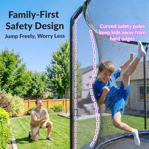 Image of ACWARM HOME Trampoline Outdoor 8FT 10FT 12FT 14FT 15FT 16FT Trampoline with Basketball Hoop and LED Lights, Recreational Trampolines for Kids and Adults with Enclosure Net & Ladder, ASTM Approved