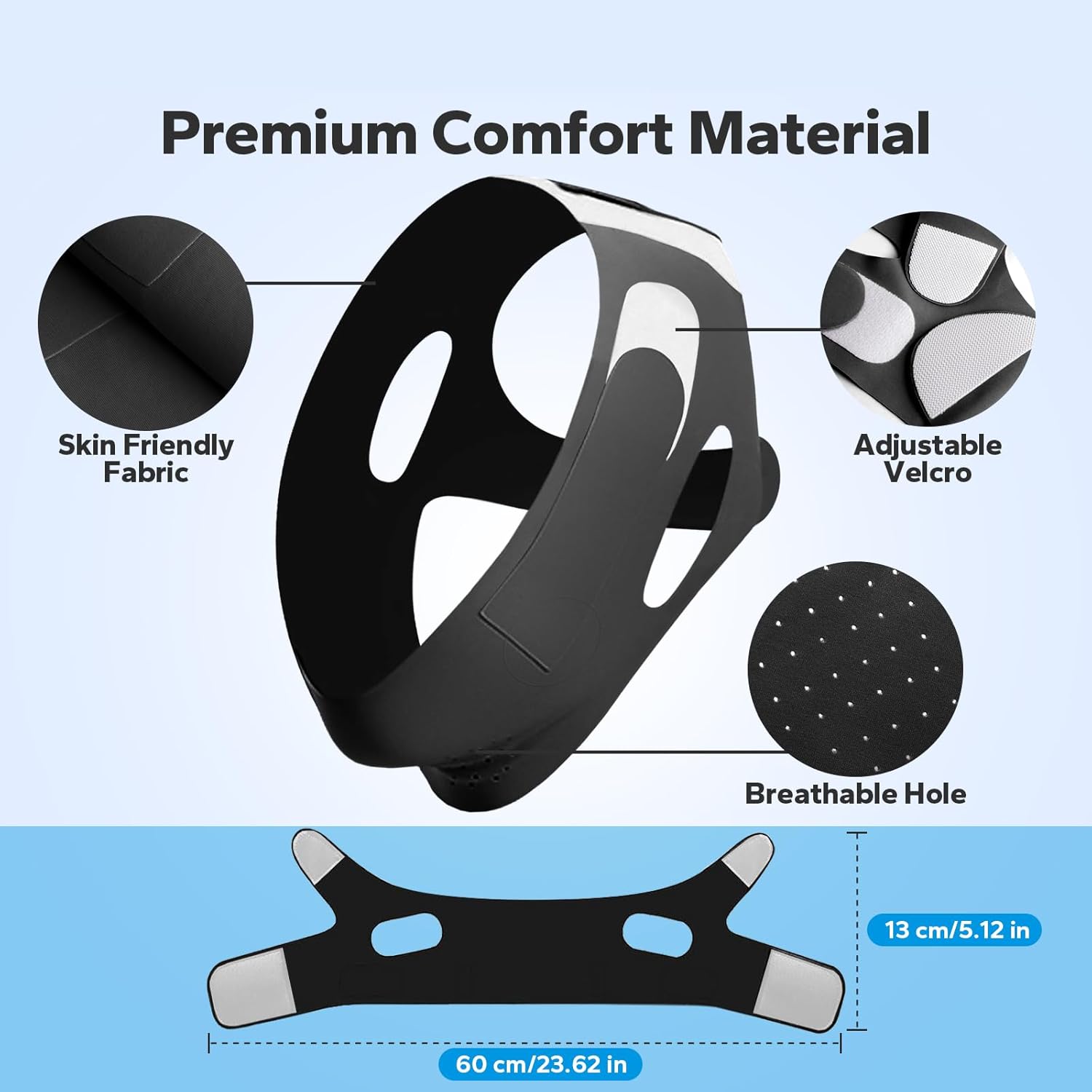 Anti-Snoring Chin Strap, Adjustable Chin Strap for Sleeping, Anti Snore Solution, Snoring Stopper, Chin Strap for Mouth Breathing Prevention (Black, Large) - Image 3