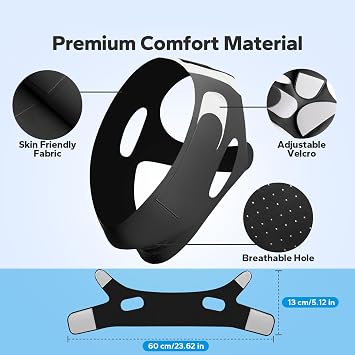 Chin Strap, Adjustable Sleeping Aid for Mouth Closure, Comfortable Neck and Jaw Support Strap, Breathable Fabric with Velcro Fasteners (Black, Large)
