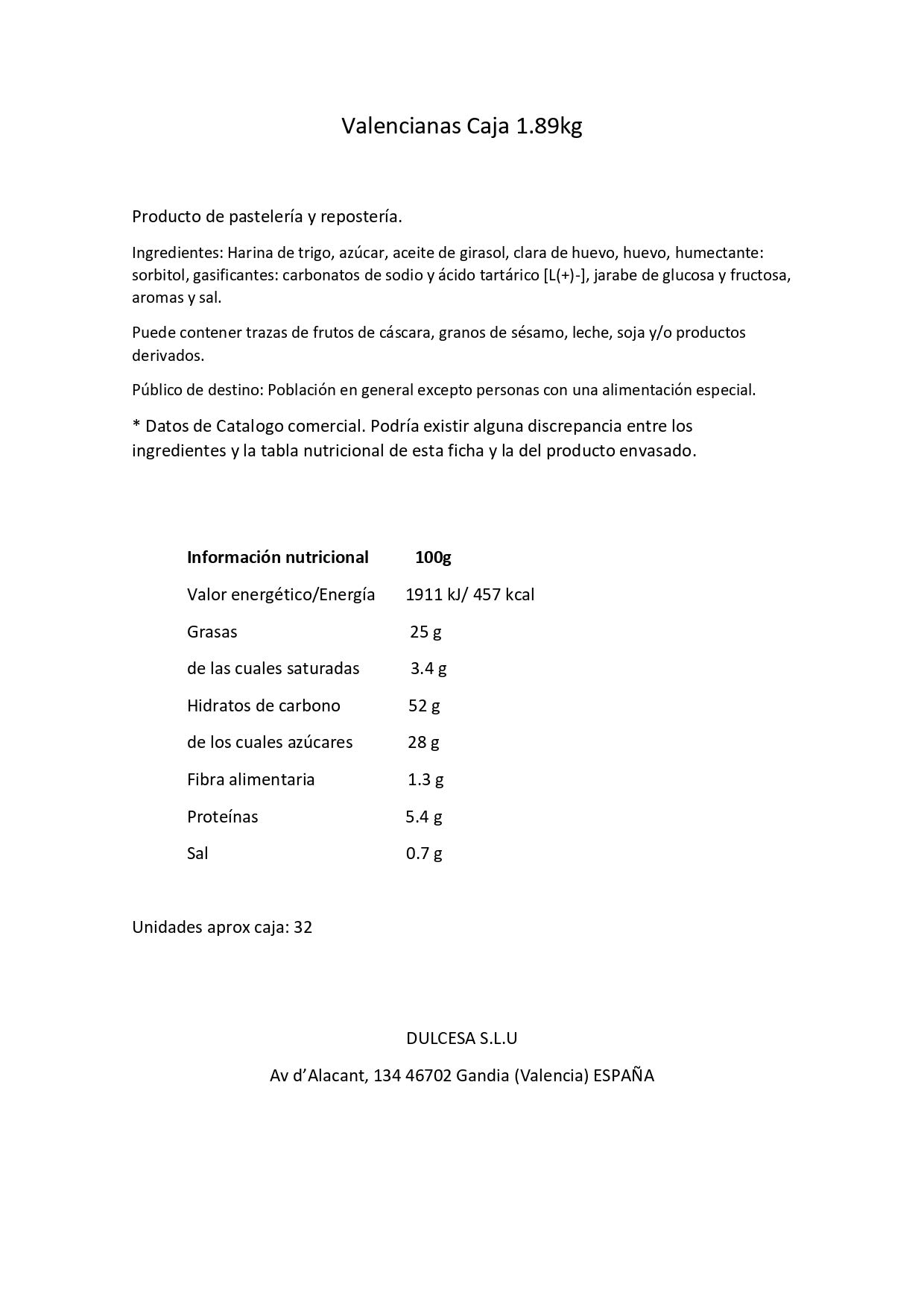 Dulcesol Valencianas Caja 1.89 Kg - 1890 gr