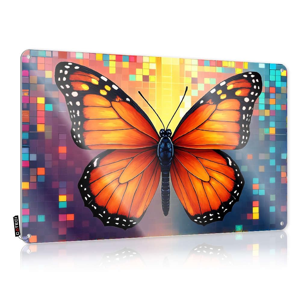 Hippie Decor Tinplate Sign Highland Bathroom Metal Wall : Vintage Retro No Trespassing Indoor & Outdoor/Black Humor Aluminum | A Vibrant Monarch Butterfly With Colorful Mosaic(30X40CM)