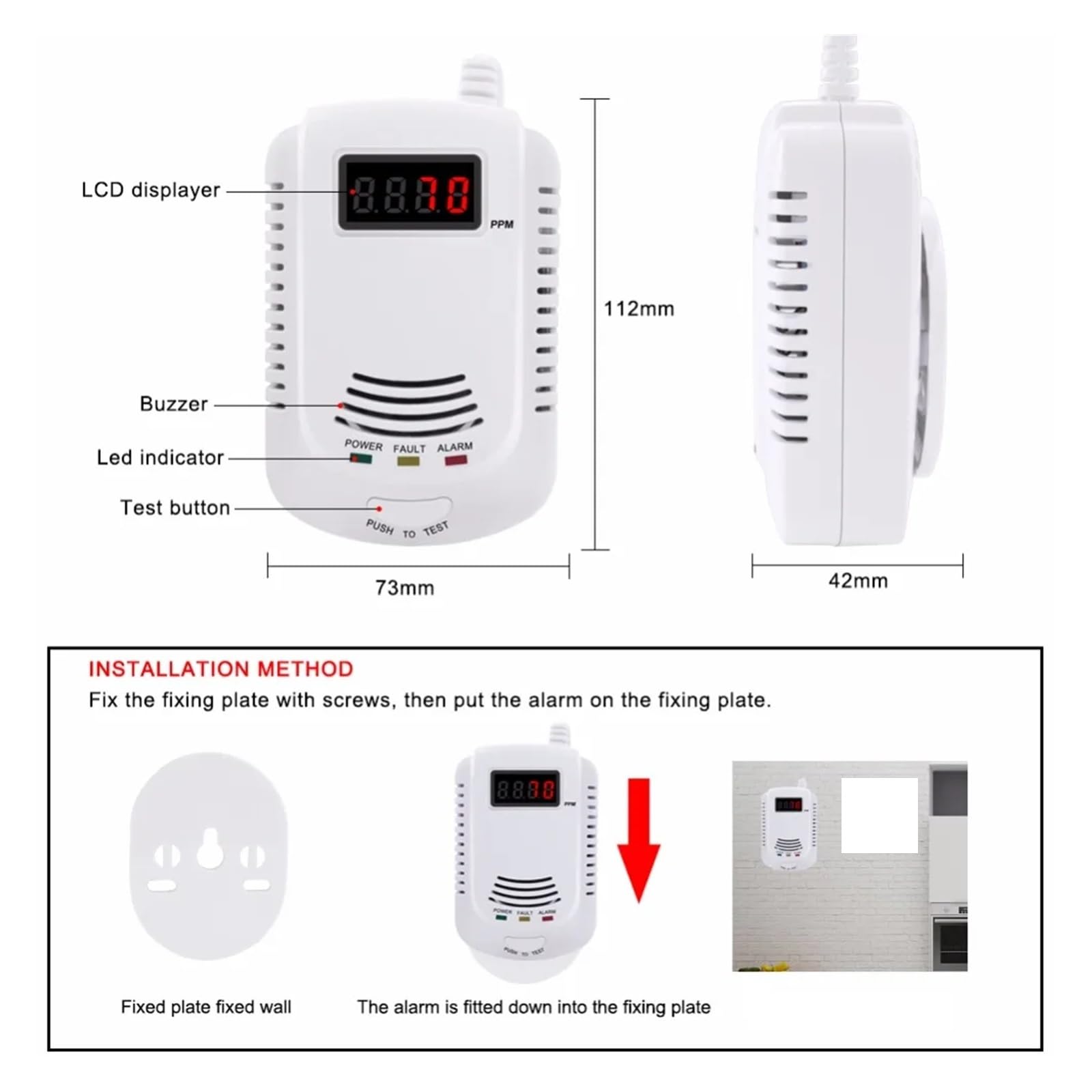 Gasdetektor, Erdgasdetektor Home Standalone Brennbares Gas Kohle Erdgas Leckalarmsensor Sprachwarnalarmsensor für Arbeit und Zuhause(Gas LCD)