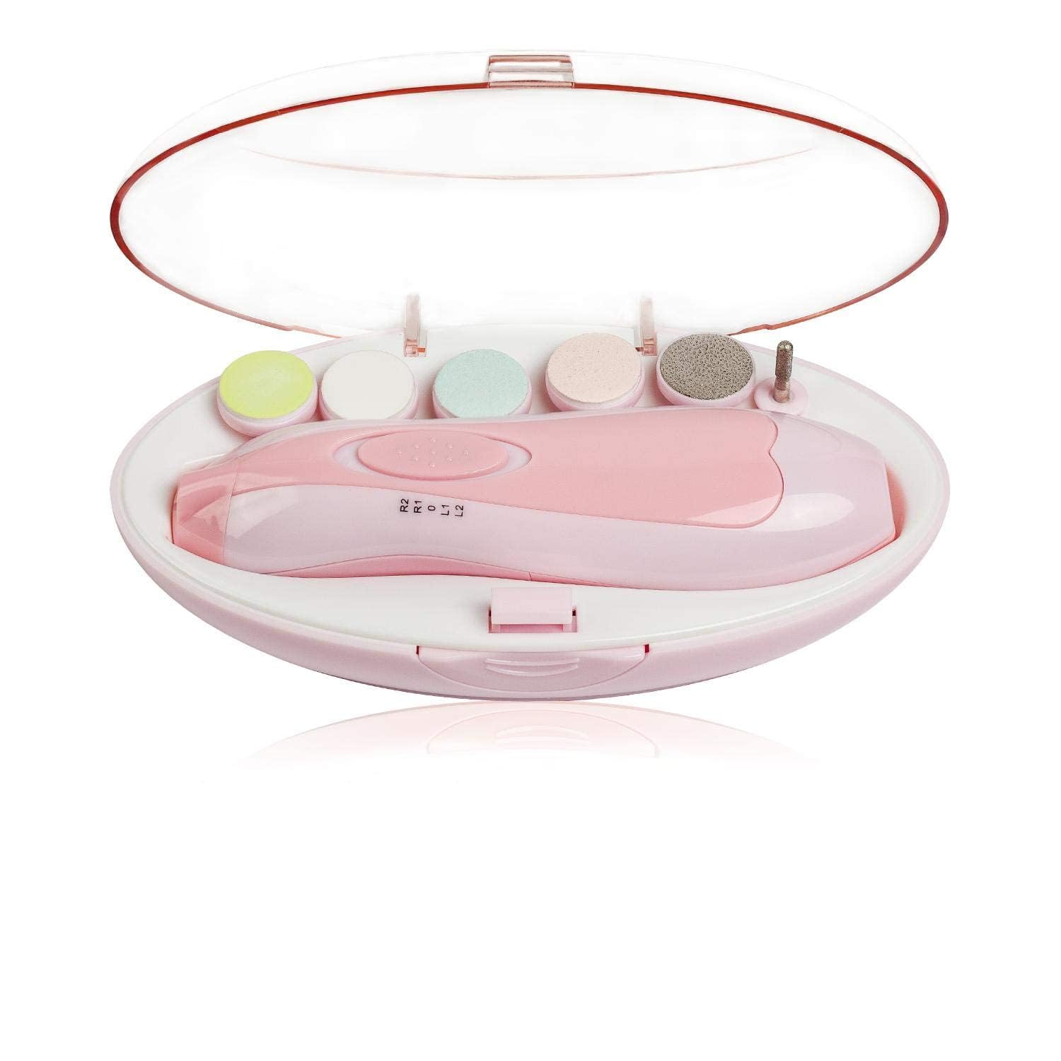 Baby Electric Nail File Drill for Baby No Sharp Claws Hurt, Nail Care Professional Manicure Pedicure System for Beauty Nail Art, 6 in 1 Safety Cutter Trimmer Clipper for Toes and Fingers (Pink)