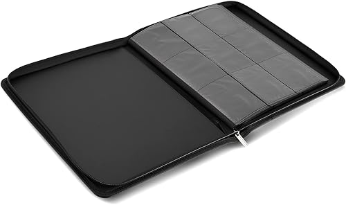 Miniatura 5 de Carpeta de tarjetas con cremallera, 9 bolsillos, carpeta de álbum de tarjetas intercambiables, 360 bolsillos laterales (negro)