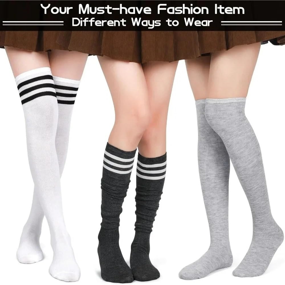 6 pares de calcetines por encima de la rodilla, cálidos, for mujer, for uso diario y cosplay.