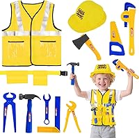 Fantspati Construction Worker Costume for Kids 3-7: 11-Pc Role Play Set with Helmet, Tools & Vest - Toddler Builder Pretend Play Outfit Boys Girls Halloween