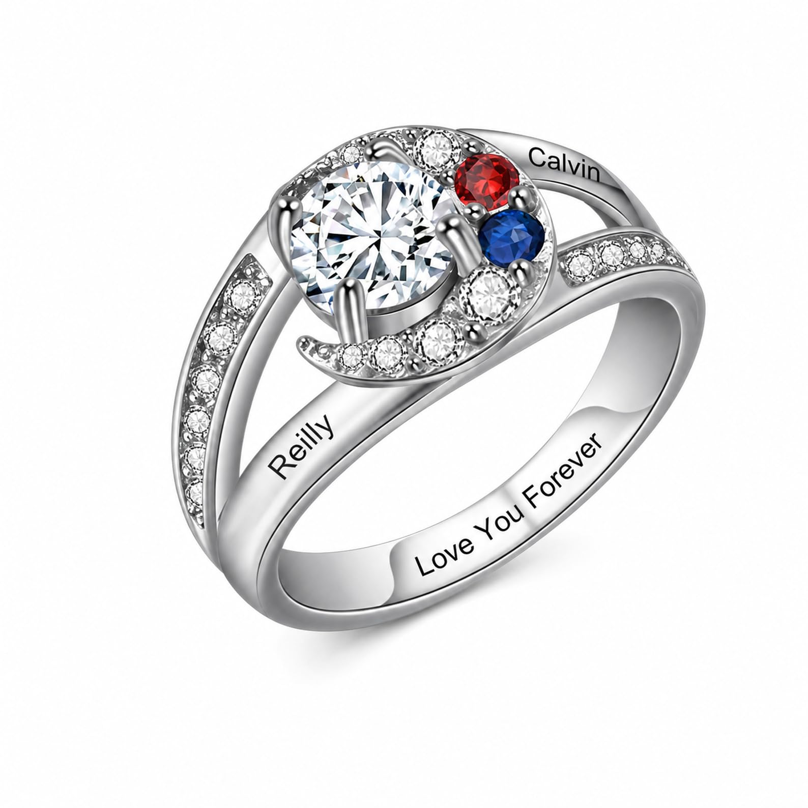 Anillo de Navidad personalizado para las mujeres 925 de plata de ley familia Anillo de Navidad Madres Nombre grabado Día de la madre