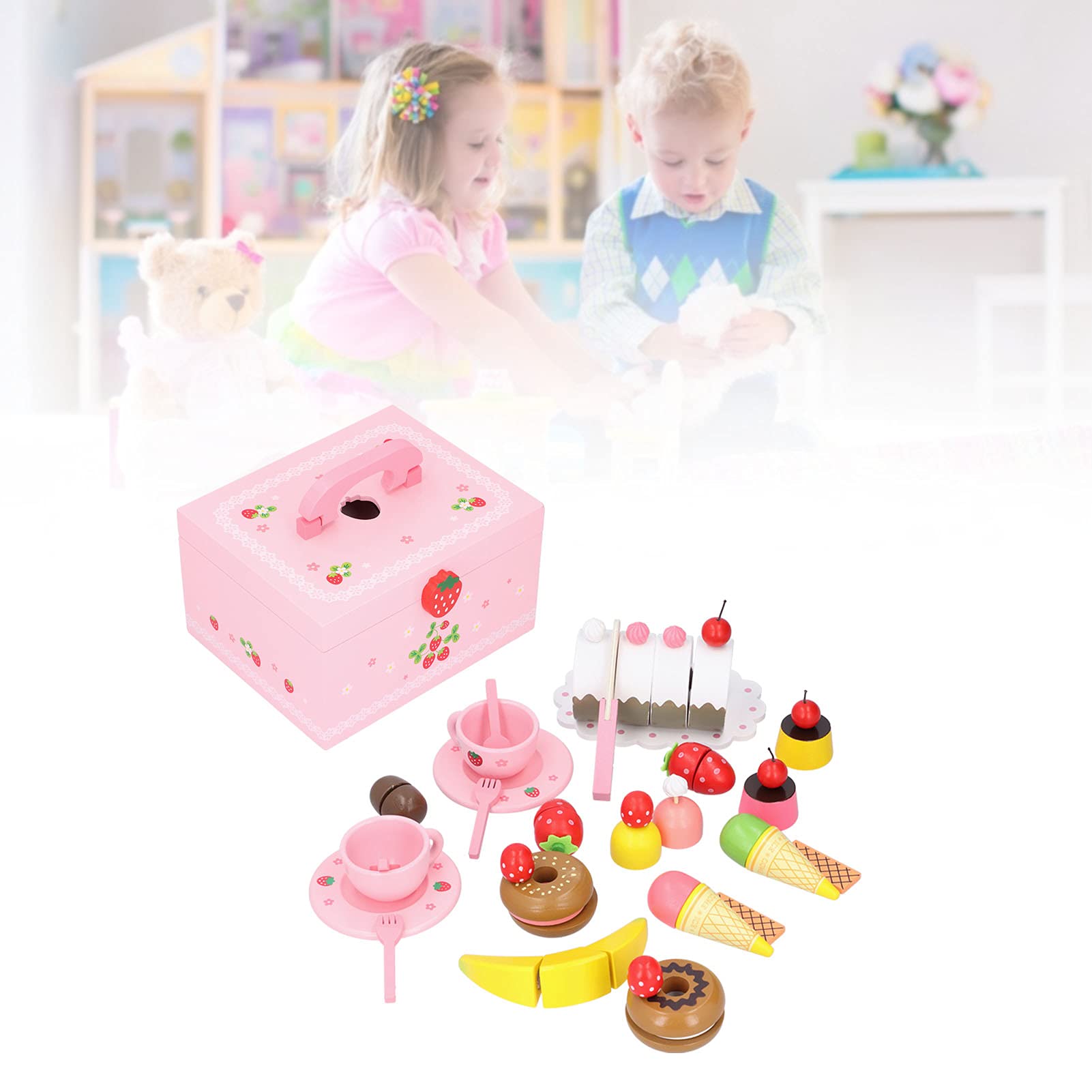 Juego de Pastel de Simulación para Juego de Simulación, Diversión Educativa para Niños Pequeños con Coloridos Accesorios de Postre de Madera