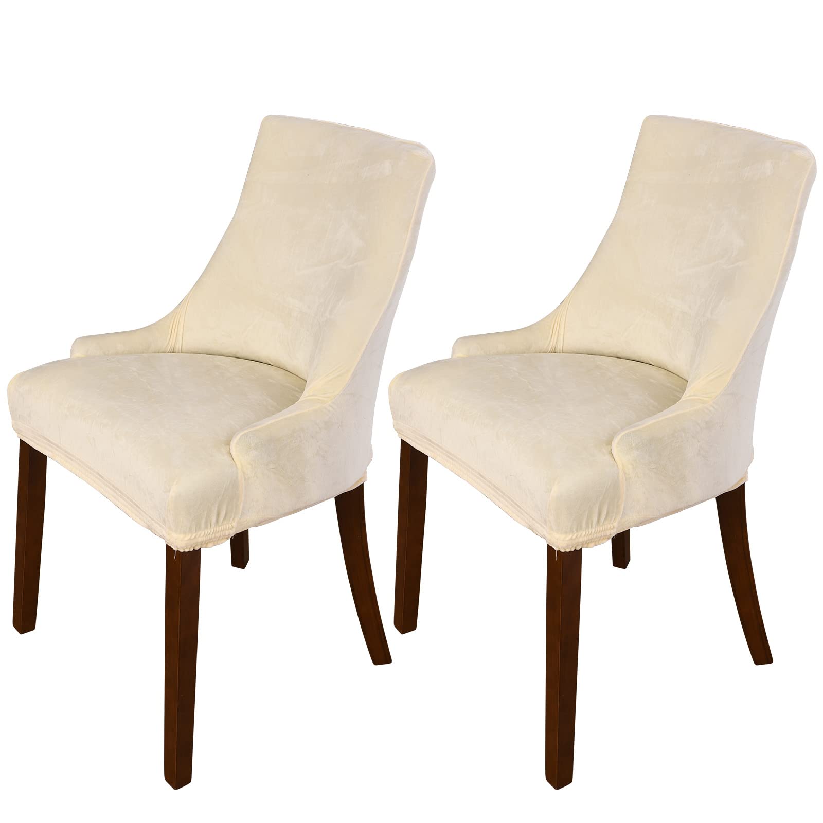 MIFXIN Wingback Side Chair Cover Dining Chair Slipcover 2 Pack Velvet Stretch Sloping Armchair Accent Chair Protector Seat Covers for Dining Room Banquet Home Party Decor (Beige)