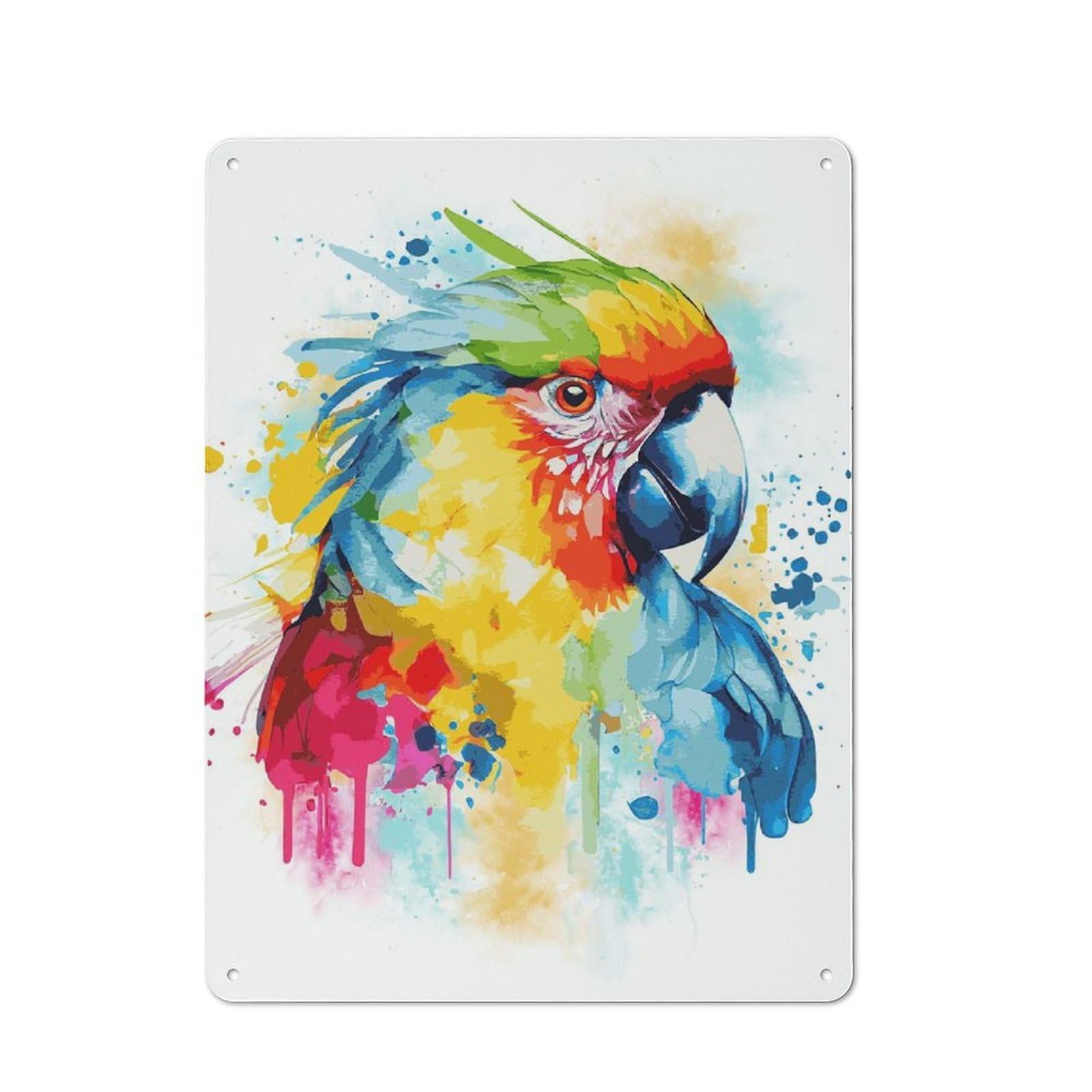 Watercolor Macaw Painting Vintage Tin Sign 40x30cm, Rustic Bistro Wall Plaque for Kitchen, Cafe, Pantry Or Dining Room