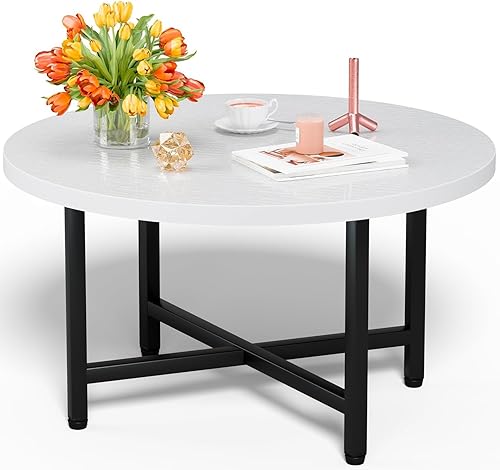 Miniatura 11 de Mesa auxiliar, mesas de centro circulares de 27.6 pulgadas para sala de estar, mesa de centro redonda de 2 niveles con almacenamiento, mesa central