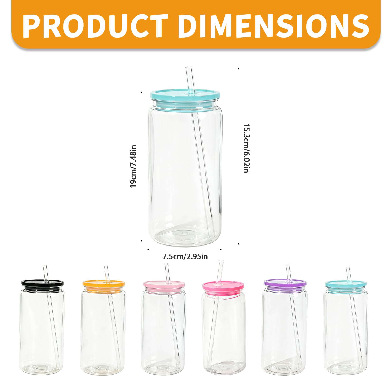 BORDEAG Lot de 6 globes de neige en plastique - 475 ml - 7,5 x 7,5 x 15,3 cm - Gobelets à thé aux bulles avec couvercle et paille - Verres à café glacé pour bureau, maison et restauration - PC