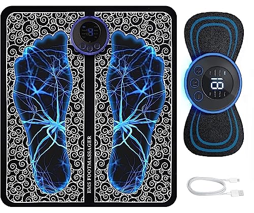 YOGIMOONI Foot Massager Pain Relief Wireless Electric EMS Massager,Rechargeable Portable Folding Automatic with 8 Mode19 Intensity for Legs,Body,Hand Therapy (Foot Massager)