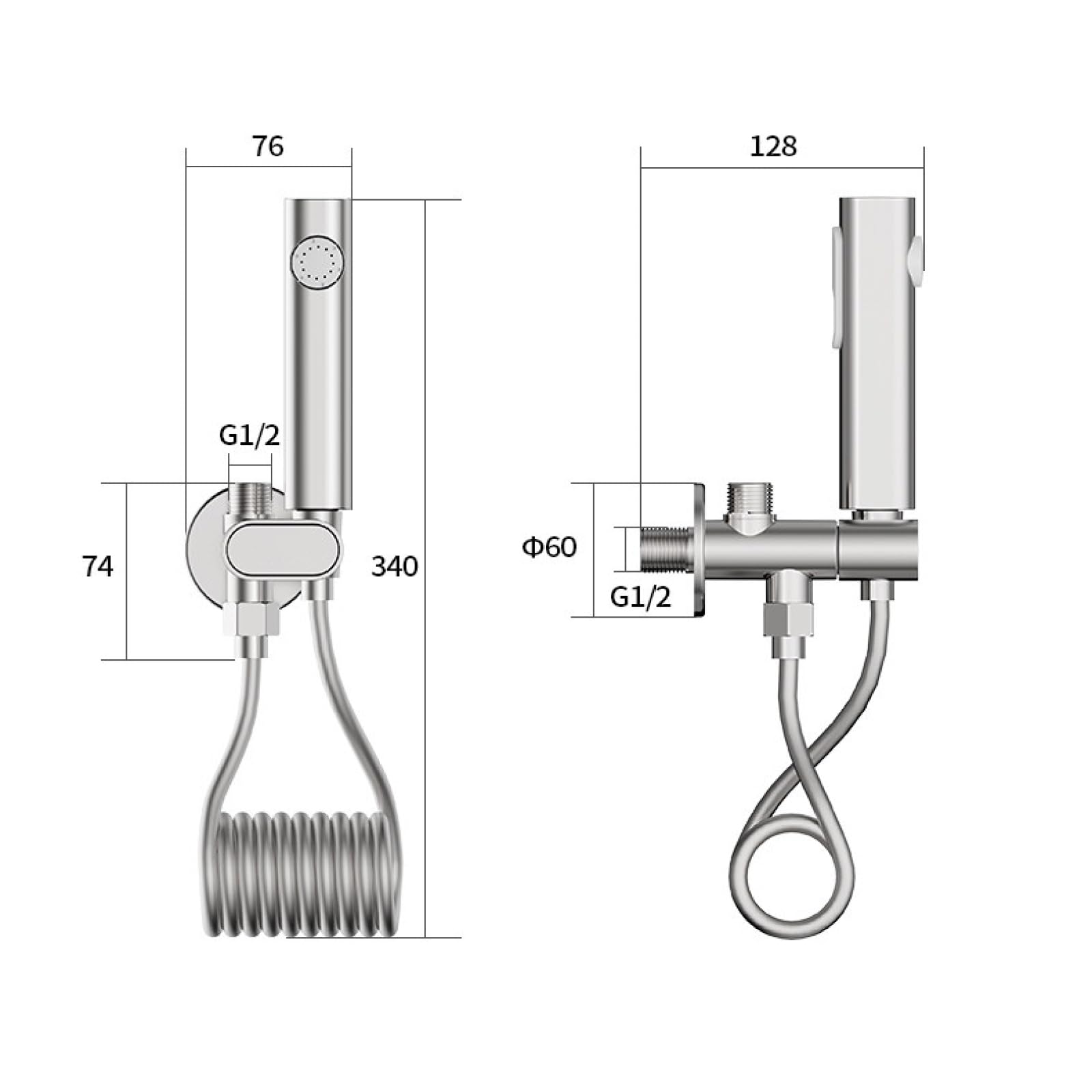 Doccetta Bidet per WC Cromato Kit Idroscopino WC In Ottone Montaggio A Parete G1/2 Doppia Uscita | con Tubo Adatto per L'Igiene personale E La Pulizia Degli Animali Domestici