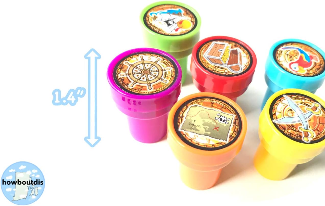 Pirate Party Supplies - 24 Pieces - 1.4 inch Colorful Pirate Stampers - Party Favor - Activity - Craft Time - Stocking Stuffer