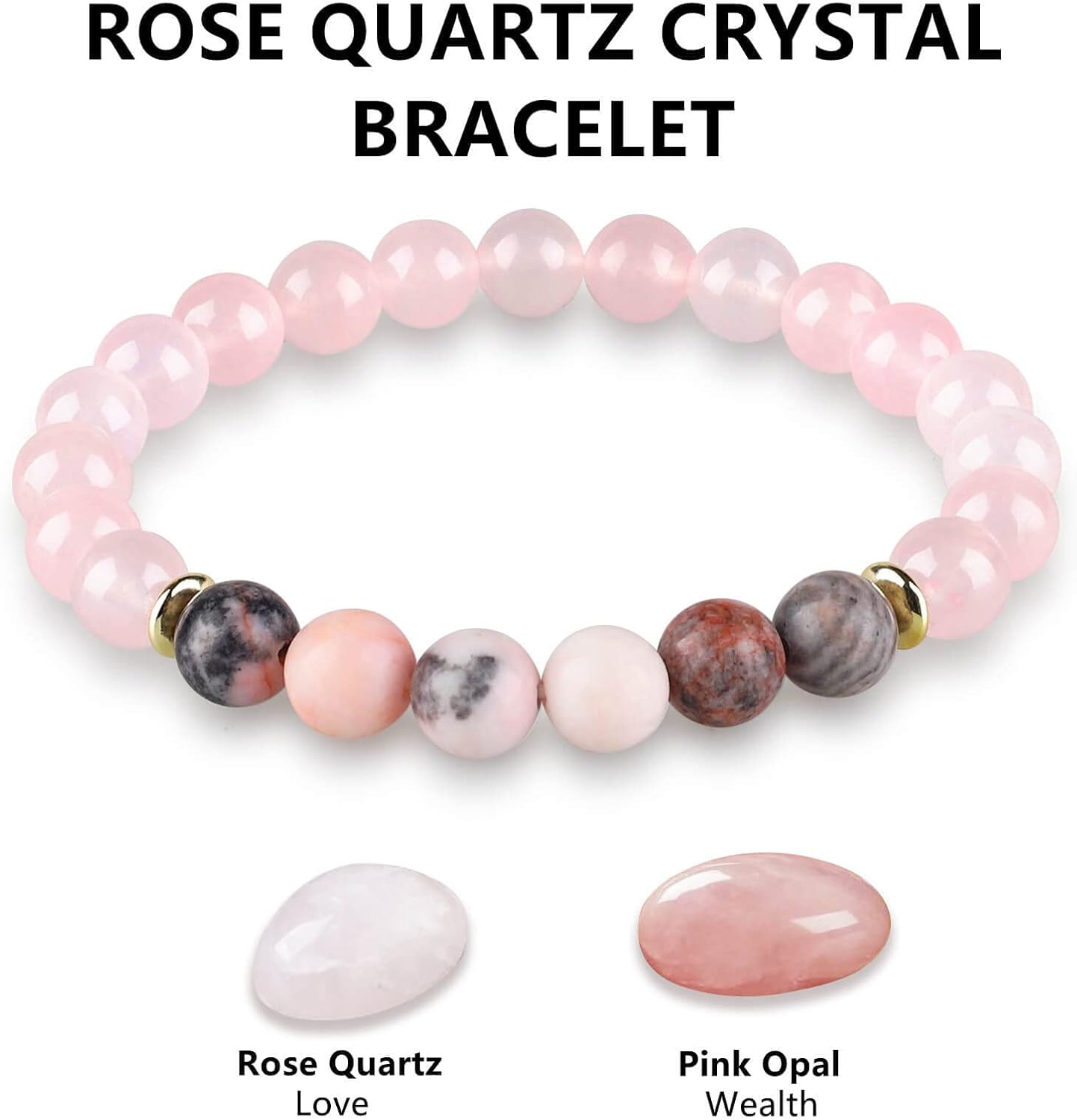 HOZEAL Handmade Rose Quartz Bracelet, Pink Crystal Stone Love Friendship Chakra Bracelet, Prosperity Business Money Energy Wealth Good Luck Feng Shui Beaded Bracelet for Men Women - Image 5