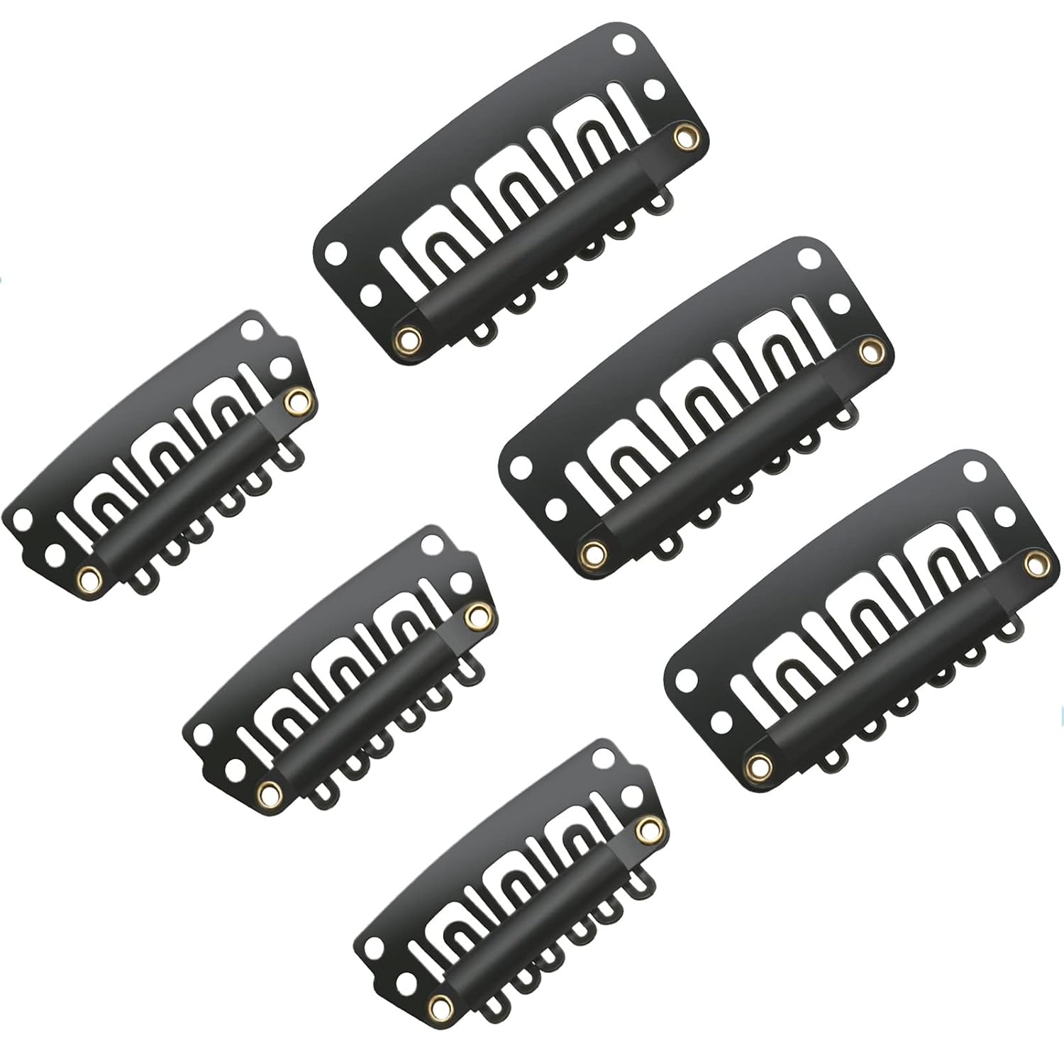 100 Pieces Wig Clips U-shape Metal Clips Stainless Steel Snap Clips 6 Teeth Combs Clips with Soft Rubber for Hair Extensions DIY, 3.2 cm, 2.8 cm (Black)