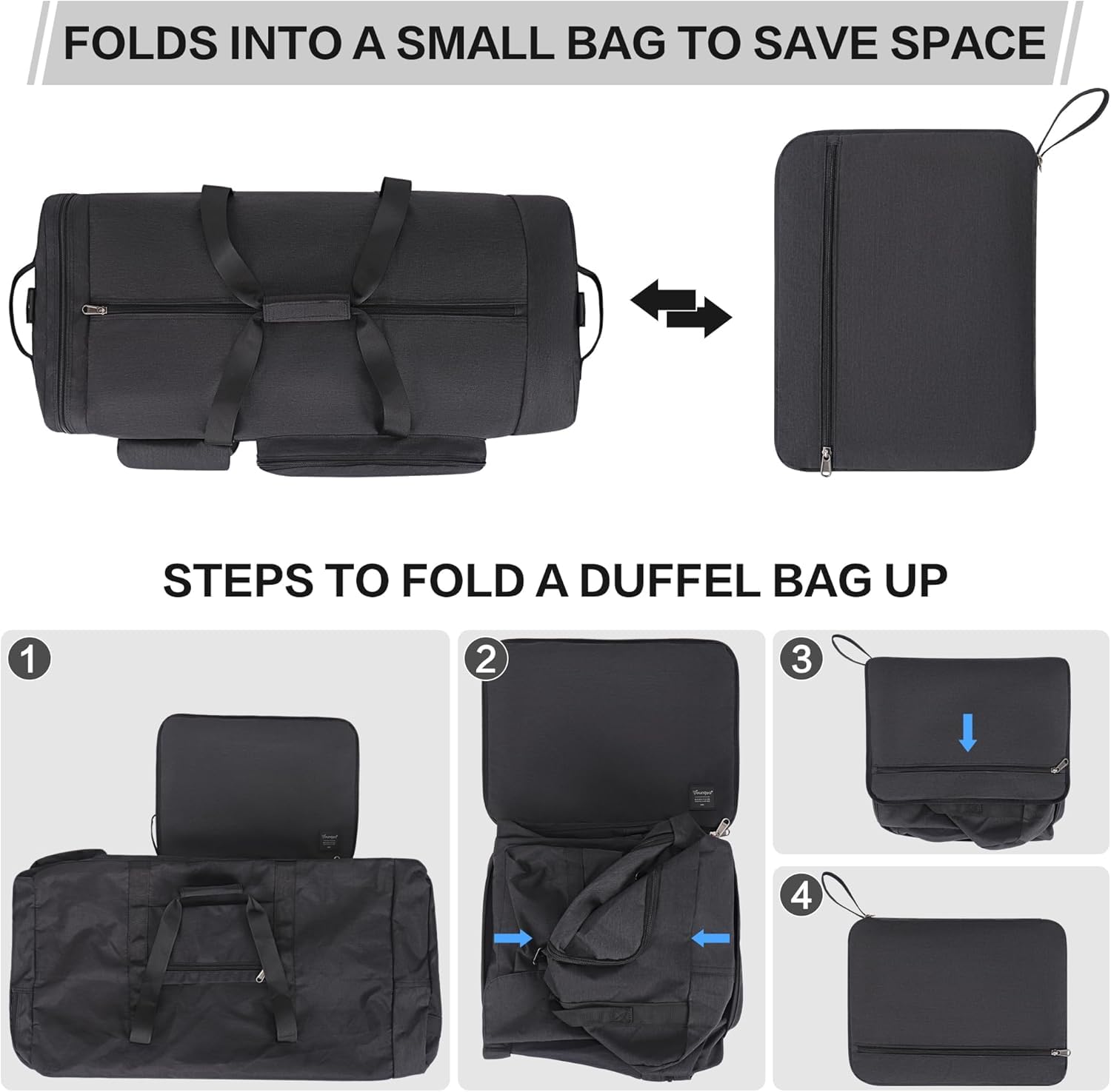 YOUNGOA 120L Borsone da Viaggio Pieghevole per Uomo e Donna, Grande Borsa Palestra con Scomparto per Scarpe, Borsa Sportiva Leggera e Impermeabile, Nero