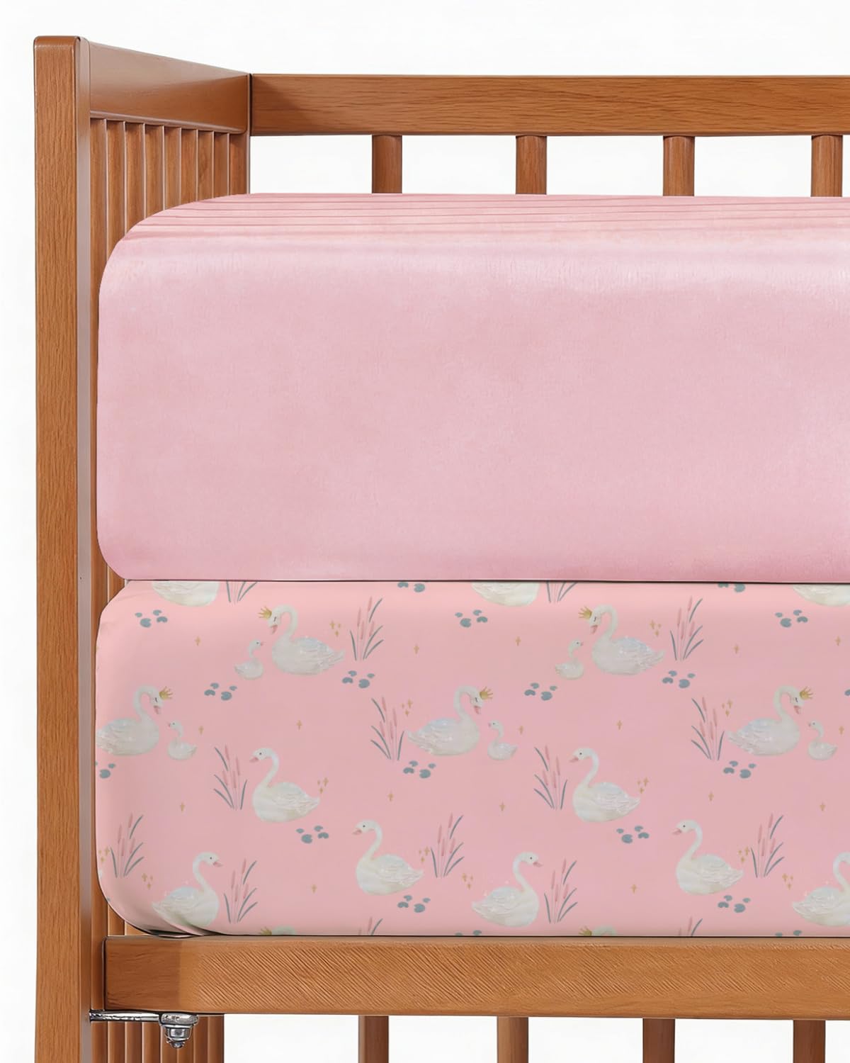 2-Pack Mini Crib Sheets Fitted - Pack N Play Sheets - 38 x 24in, Swans