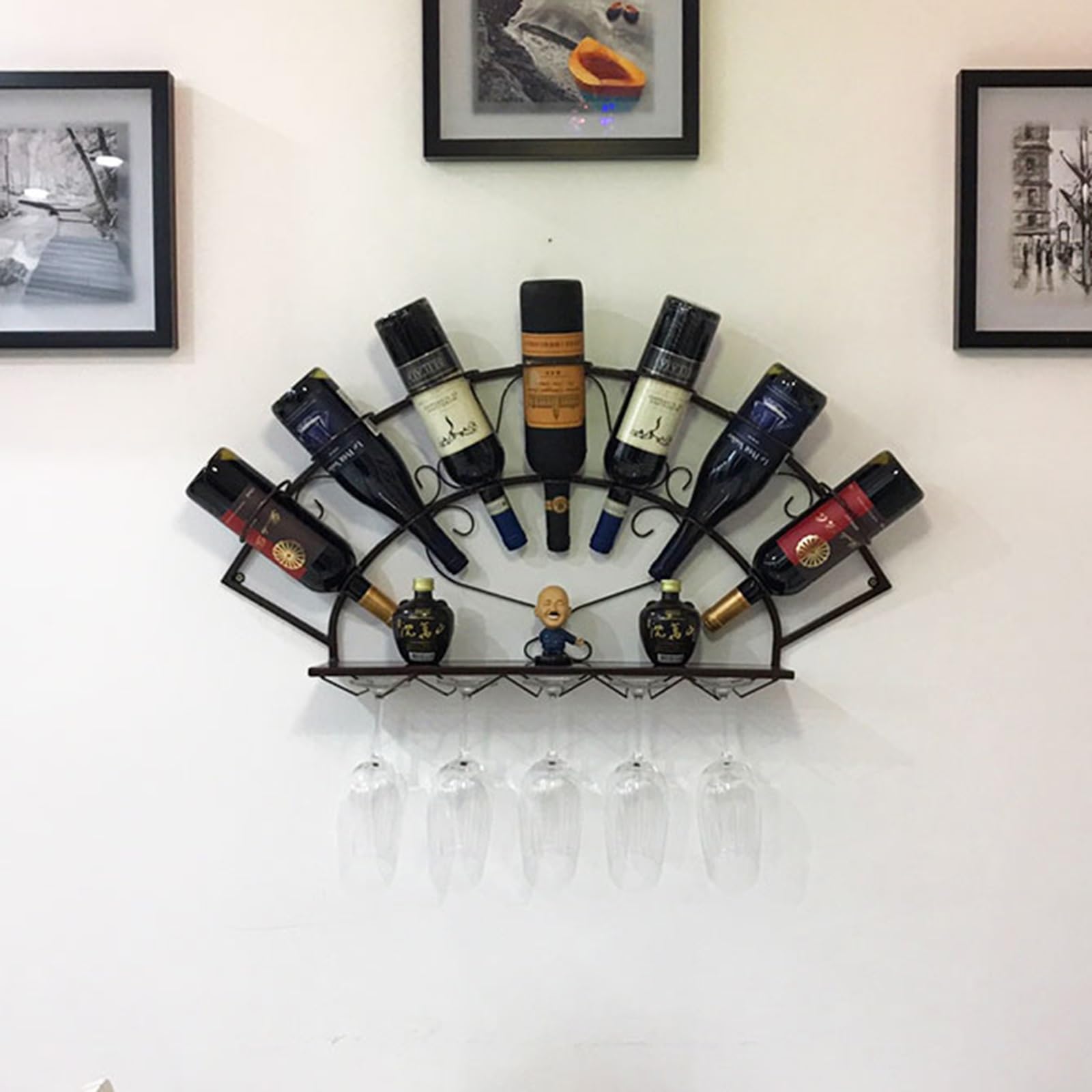 Casier à vin mural en métal noir pour bouteille unique 86x13x5 cm