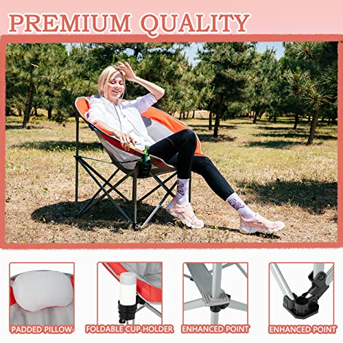 #WEJOY Folding Camping Chair Oversized Moon Chairs for Adult Support Up to 300lbs Mesh Saucer Chairs with Headrest and Cup Holder for Camping,Lawn,Hiking,Picnic,Sports(Red/Grey) - Thumbnail 3