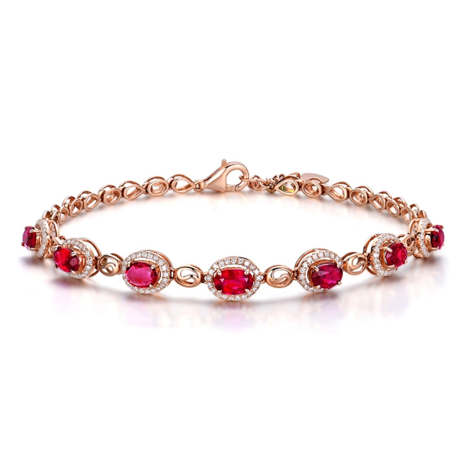 Bracciali Oro Rosa Donna 18k/14k/9k, Bracciale Donna Rubino Sintetico 2.1ct 16-18 cm Estensione 4 cm con Moissanite, Braccialetto da Sposa Fidanzati
