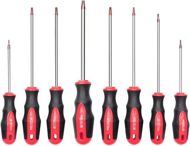 ROTATION 8PCS Jeu de tournevis à bout magnétique, 8 Tournevis Torx Star, T8, T10, T15, T20, T25, T27, T30, T40 Conseil rouge, rouge, brillant, S2 Acier