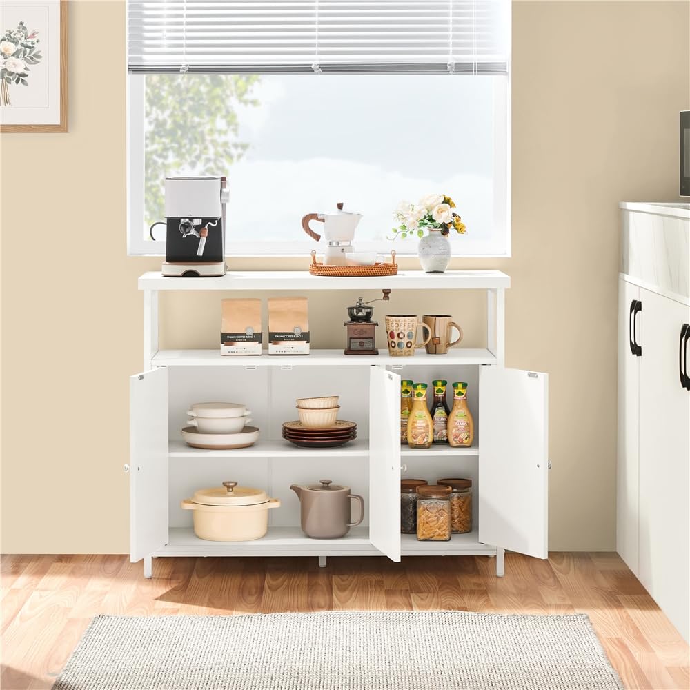 Yaheetech Buffet, Meuble de Rangement Cuisine, avec Placard 3 Portes, Étagère Réglable en Hauteur, 100 × 35 × 81cm, pour Salle à Manger, Salon, Moderne, Blanc