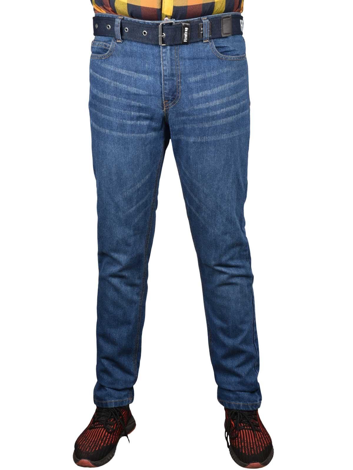 Firetrap Men's Stone Wash Straight Leg Jeans Denim Classic Casual Pants Work Trousers Multi Pockets With Free Belt 36W / 32L