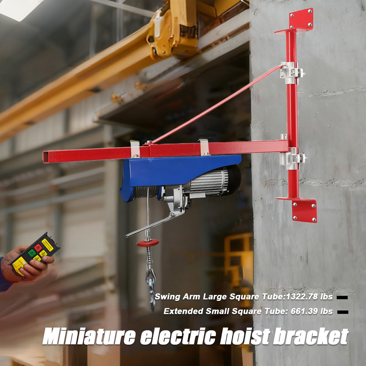 Elektrischer Hebezeug-Stützarm 600 kg Tragkraft, 180° schwenkbarer | elektrischer Hebezeughalter-Schwenkarm, Stahlhebezeugrahmen, Gerüsthebezeug-Hebearm Windenhebezeugarm, für Werkstatt Garage
