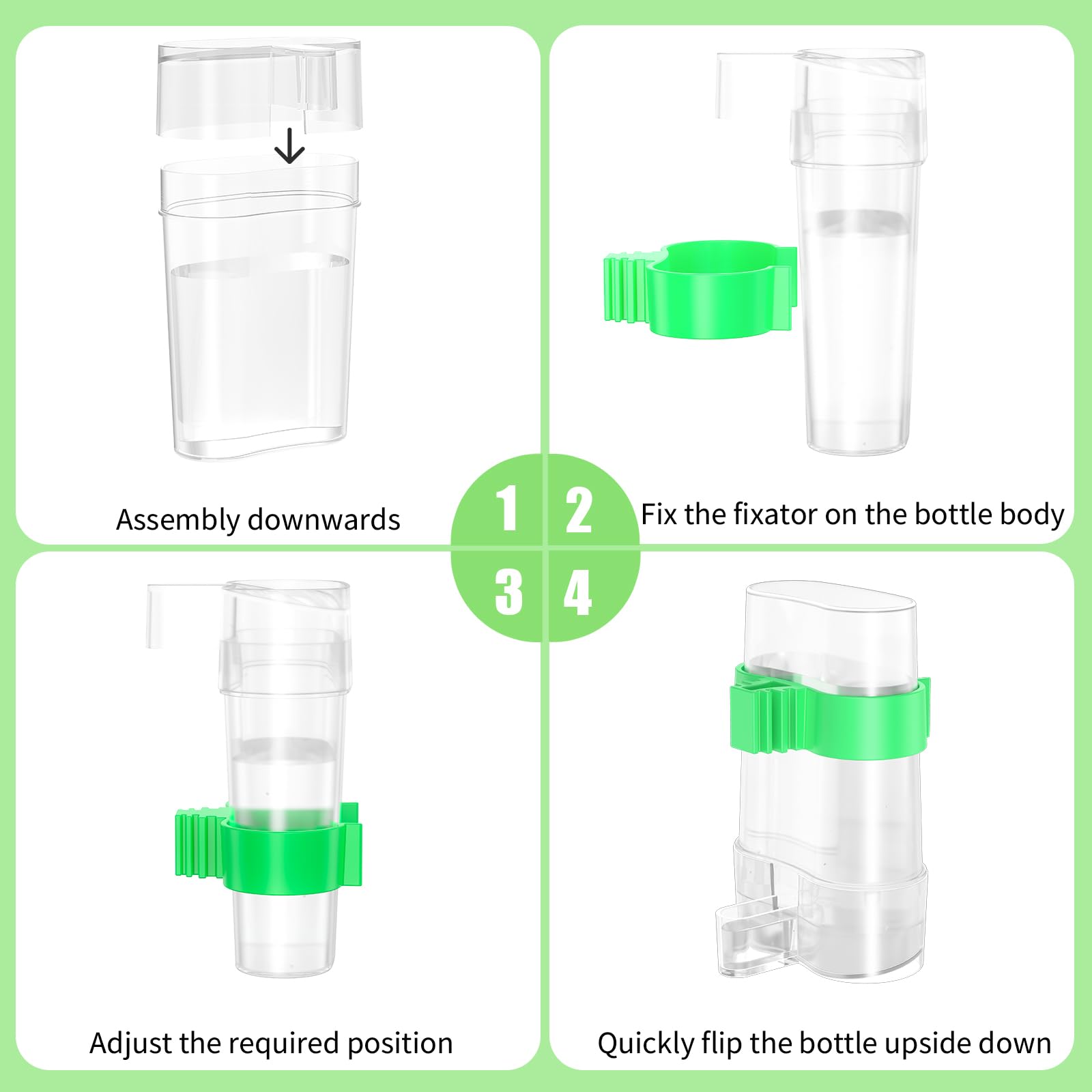 CLPOAWC Bird Water Dispenser, Bird Cage Feeder, Parakeet Cage Accessories, 2 Pcs Automatic Bird Water Feeder for Budgies Cockatiel Lovebird Canary Finch, clear