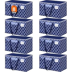 Moving Bags, Extra Large Moving Supplies, Heavy Duty Storage Bags, Packing Bags with Reinforced Zippers & Handles, Collapsible Packing Boxes, Storage Totes for Moving, Packing, 88L, 8 Packs