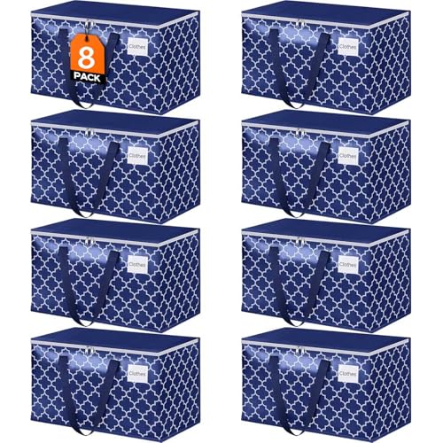 Moving Bags, Extra Large Moving Supplies, Heavy Duty Storage Bags, Packing Bags with Reinforced Zippers & Handles, Collapsible Packing Boxes, Storage Totes for Moving, Packing, 88L, 8 Packs