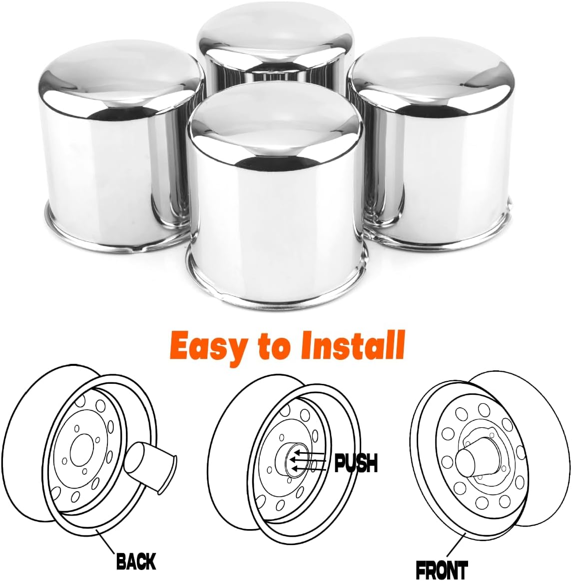 4Pcs 3.27inch Trailer Wheel Center Caps Fit 3.27" Center Bore Truck Trailer RV SUV Wheels Rims, Carbon Steel Chrome Silver Hub Covers