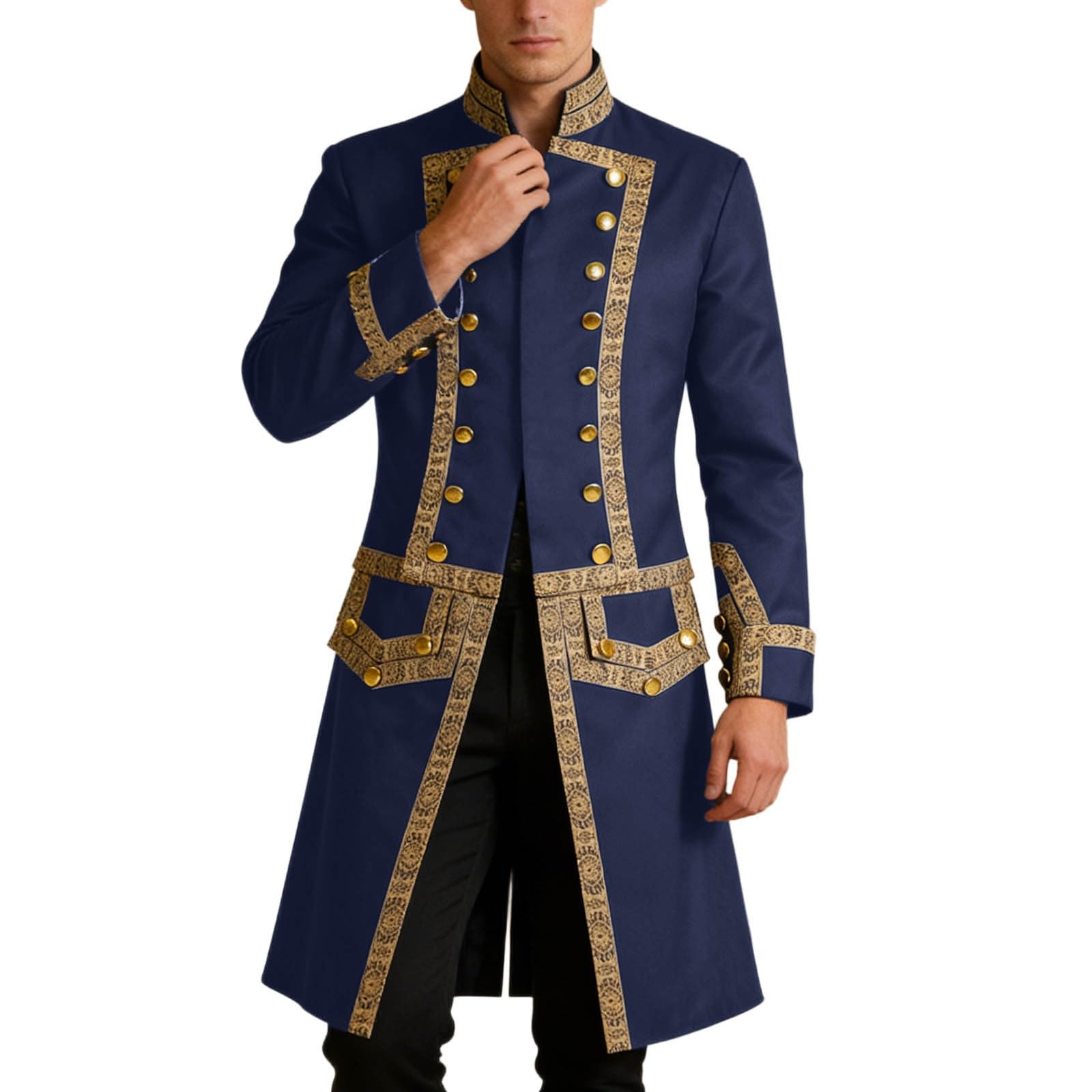 Feelcrag Officer Tailcoat Cosplay for Adults Historical Formal Dress Coat with Epaulettes (Navy, XL)
