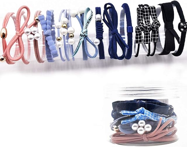Hair Ties Set,12pcs Hair Scrunchies with Plastic Box,Cute Elegant Elastic Hair Bands for Girls Women,Hair Elastics Ponytail Holders,Colorful Hair Scrunchy Bobbles Soft