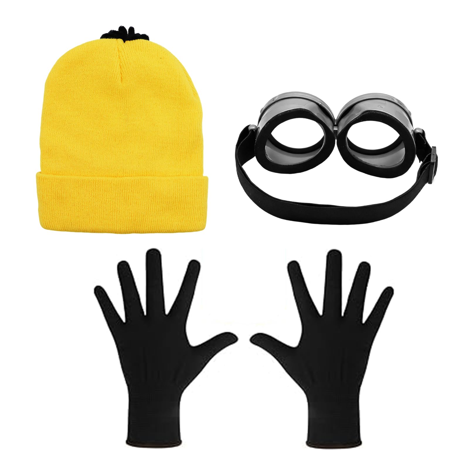 3 Piezas Accesorios de Disfraces Halloween, Accesorios de Cosplay con Gafas Steampunk Gorro Amarillo Guantes Negros, Disfraz Accesorios Hombre Mujer para Fiesta de Halloween Carnaval Navidad
