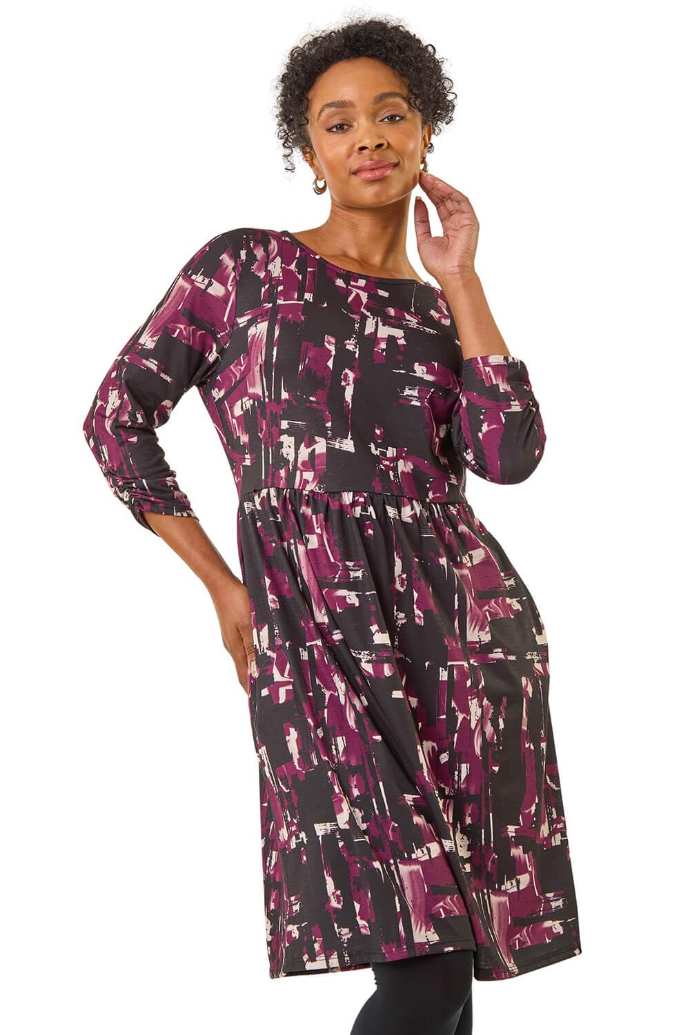 Roman Women's Multi Petite Abstract Gathered Stretch Dress Size 18