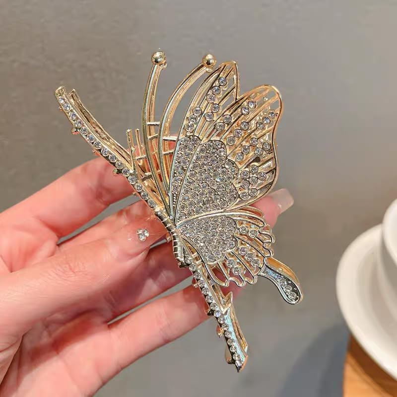 Diversa Golden Butterfly Rhinestone Hair Claw Clip for Women, Korean Hair Clutcher, Non- Slip Metal Claw Clips for Girls, Fancy Clutcher for Women, Pack of 1 Diversa Golden Butterfly Rhinestone Hair Claw Clip for Women, Korean Hair Clutcher, Non- Slip Metal Claw Clips for Girls, Fancy Clutcher for Women, Pack of 1