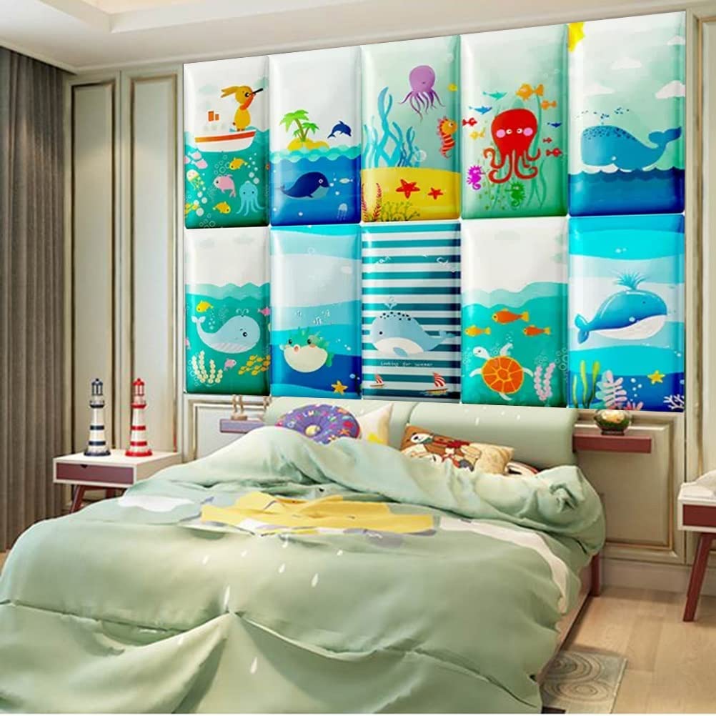 3D Anti-Collision Wall Stickers Dzieci 3D antykolizyjna naklejka ścienna PU miękka wyściółka ścienna, sypialnia dekoracja ścienna do pokoju dziecięcego zwierzęta morskie samoprzylepne panele ścienne (