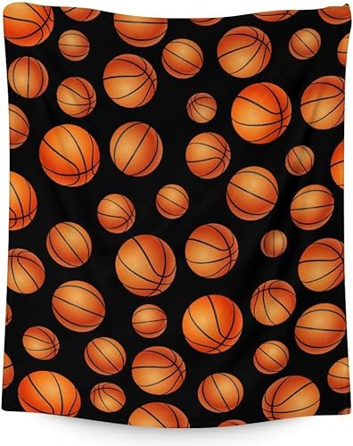 Manta de baloncesto suave, afelpada y cálida, manta pequeña de 50 x 40 pulgadas para oficina, silla, manta deportiva negra, regalos para niños y
