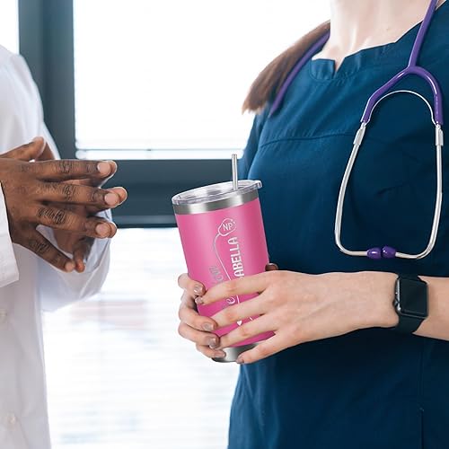 Miniatura 6 de Vasos personalizados para enfermera, grabados con nombre, 20 onzas, tazas personalizadas con tapa y pajita, tazas de viaje aisladas personalizadas